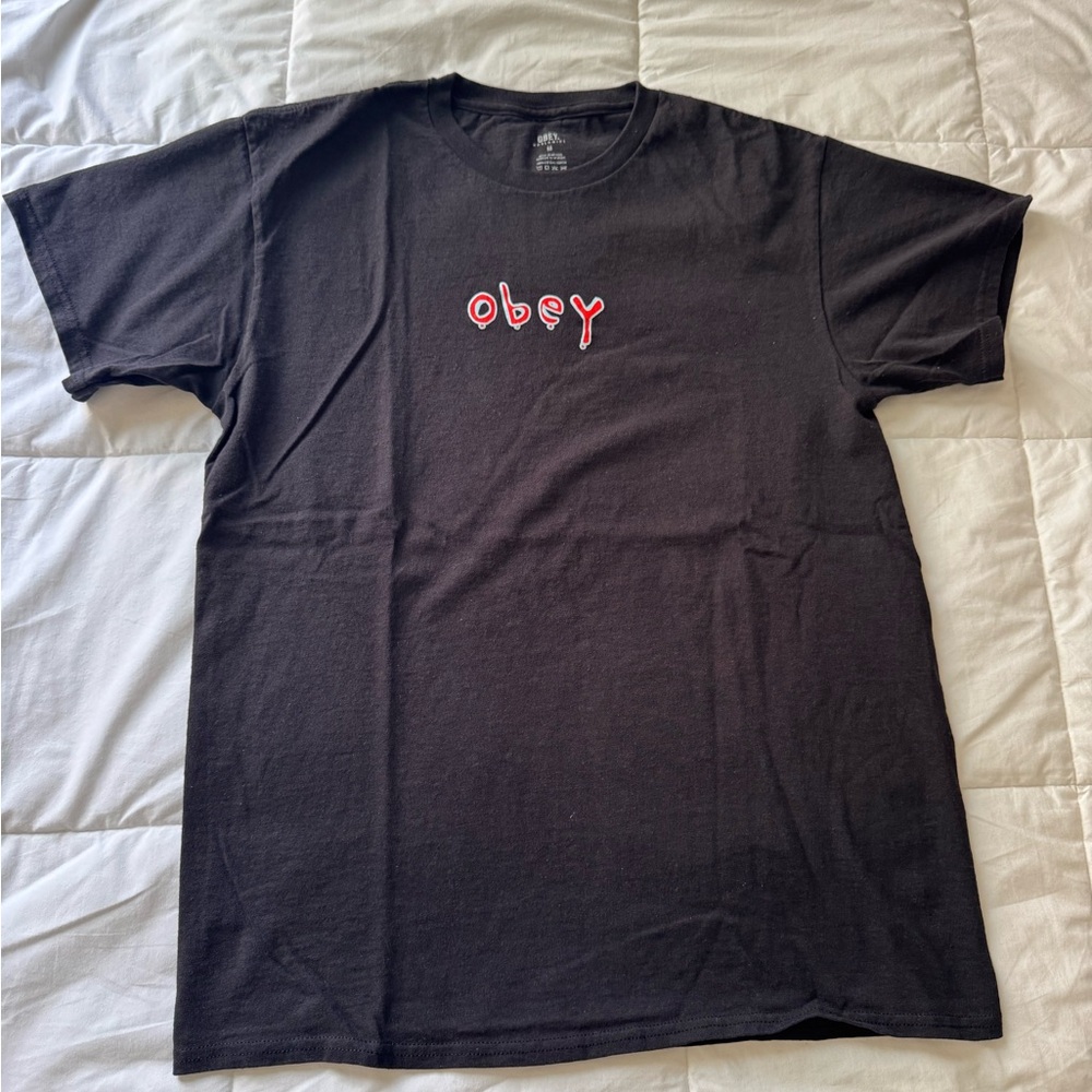 Obey Black Tee with Red Text